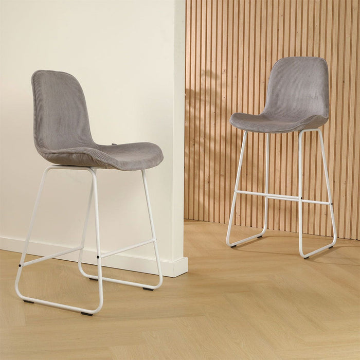 Nolon Nino-Fé Barkruk Ribstof Warm Grijs - Wit Onderstel - 75 cm