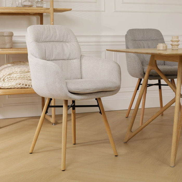Nolon Nena-Mia Eetkamerstoel Beige - met Armleuning - Houten Poten