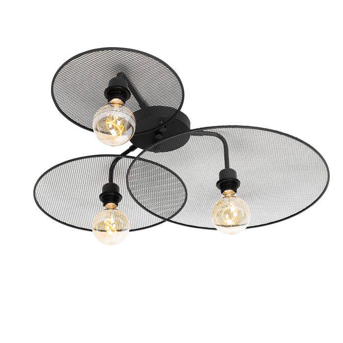 QAZQA Design plafondlamp zwart met mesh 3-lichts - Jane