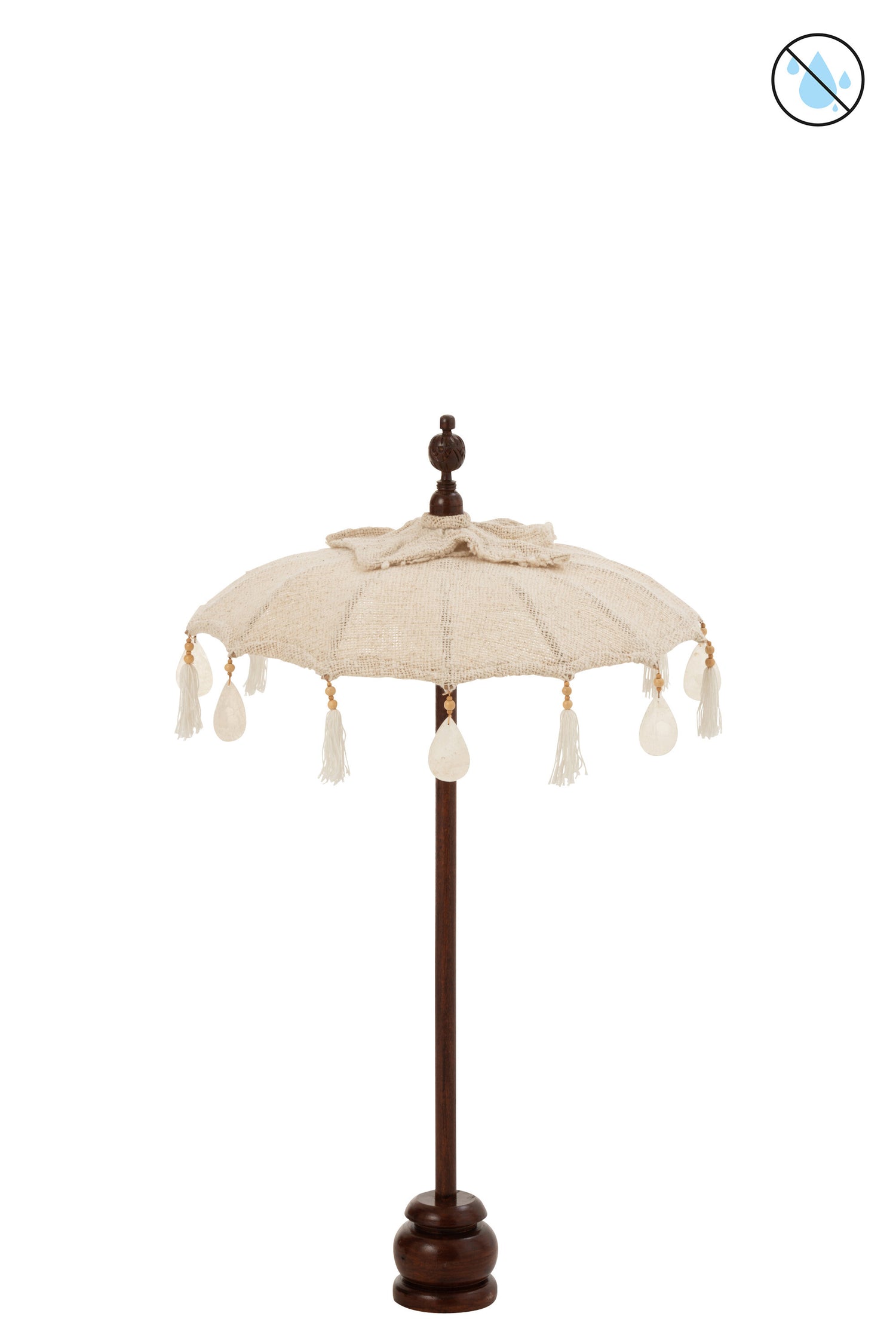 J-Line Parasol+Voet Kwastjes|Schelpen Beige Hout Donker Bruin Small