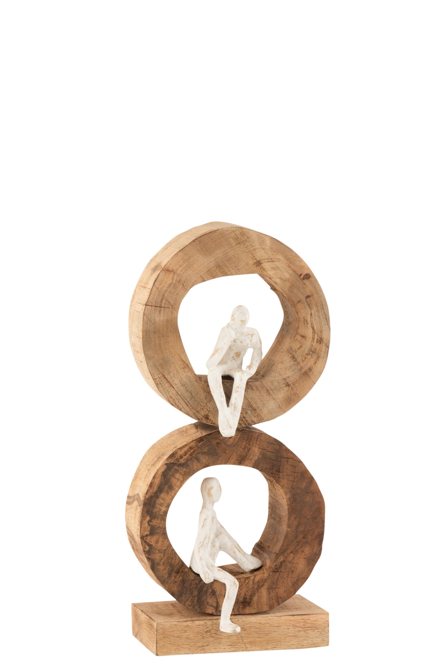 J-Line decoratie Figuur 2 Denkers Ringen - hout|aluminium - naturel|wit