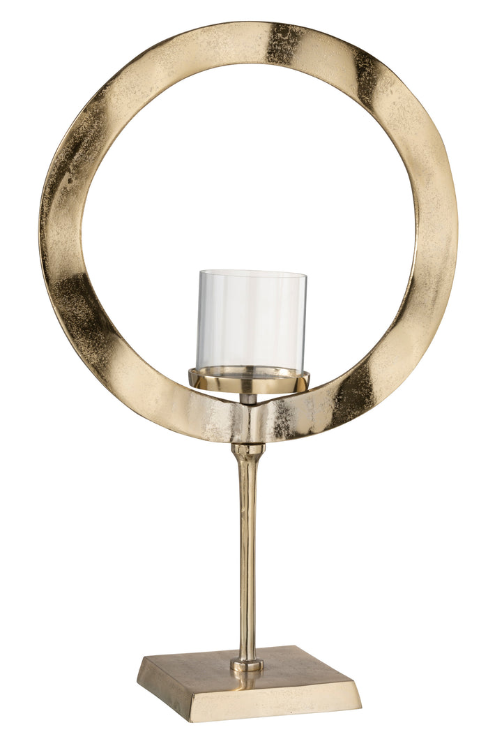 J-Line windlicht Rond Voet - aluminium - goud - large