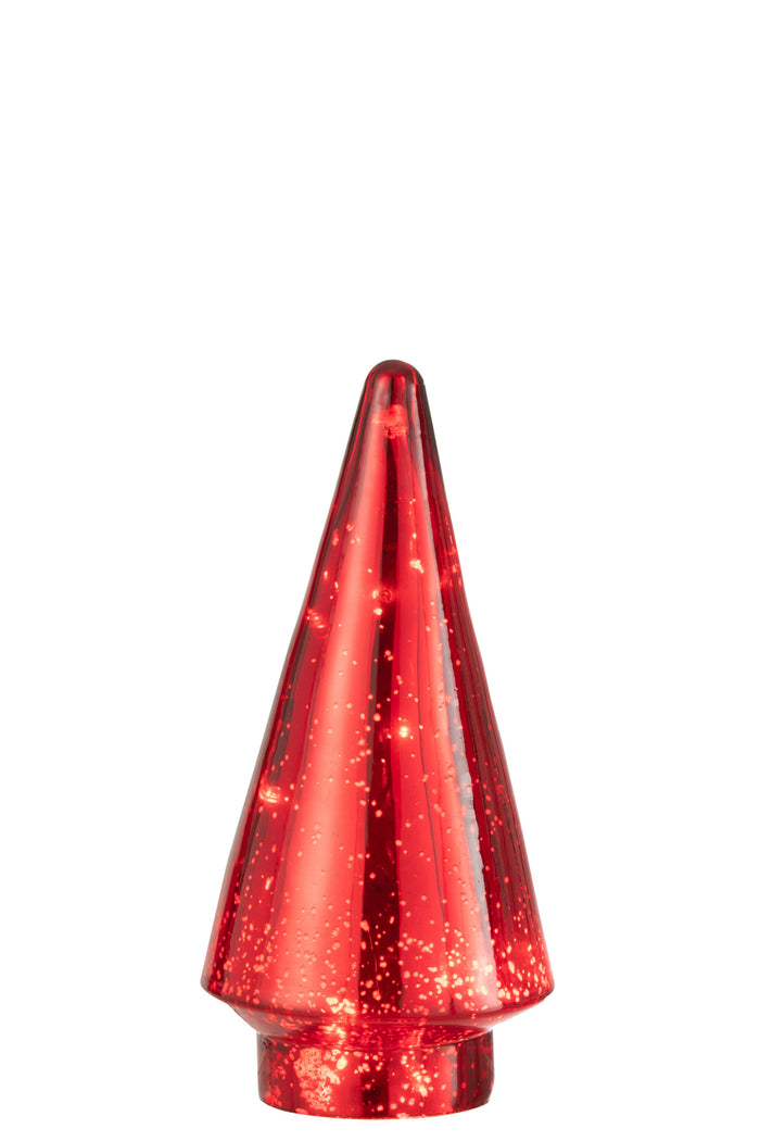 J-Line decoratie Kerstboom - glas - rood - medium - LED lichtjes