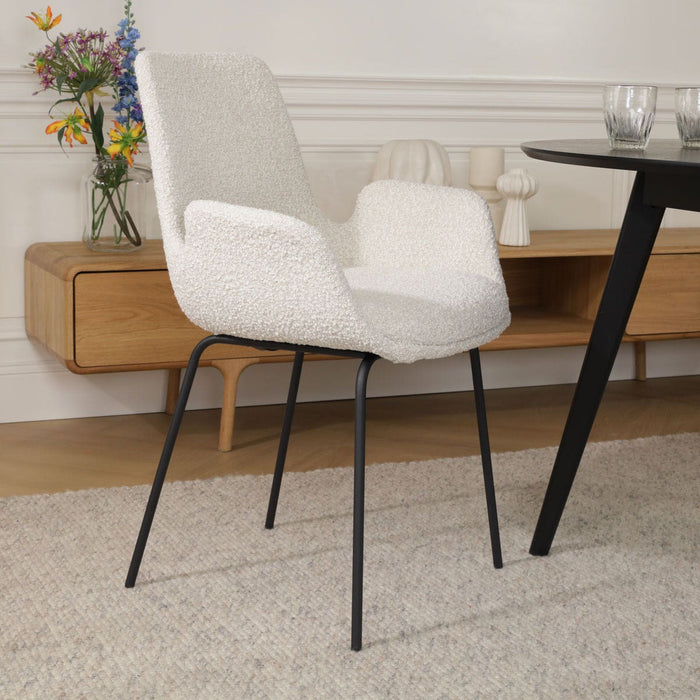 Nolon Nora-Eef Eetkamerstoel Bouclé Beige - met Armleuning - Zwart