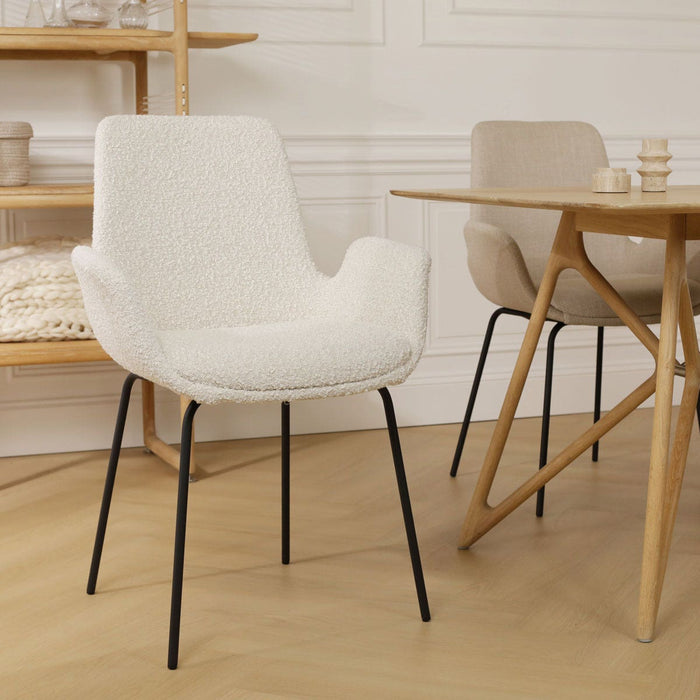Nolon Nora-Eef Eetkamerstoel Bouclé Beige - met Armleuning - Zwart