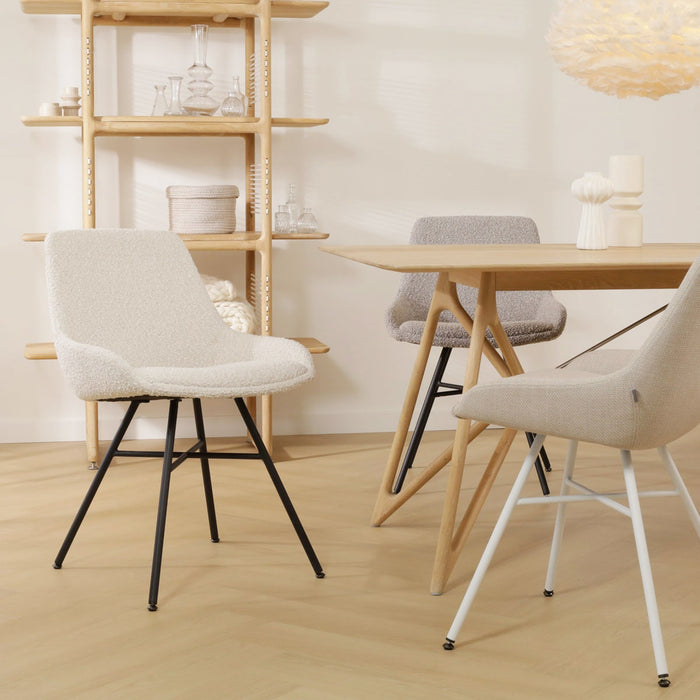 Nolon Noa-Isa Eetkamerstoel Bouclé Beige - Stof - Zwart Onderstel