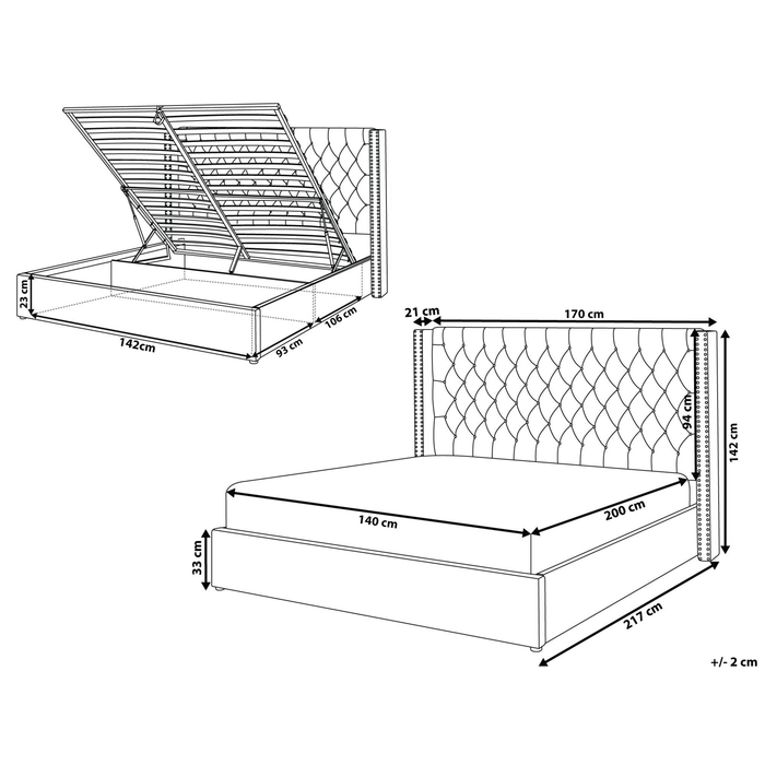 Beliani-LUBBON -Bed met opbergruimte-Gebroken wit-140 x 200 cm-Fluweel