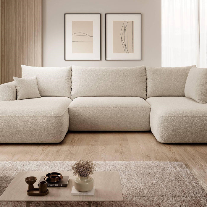 NADUVI Collection Philipa U-bank Rechts met Slaapfunctie - Bouclé - Beige