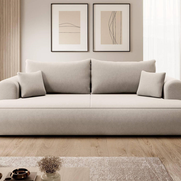 NADUVI Collection Philipa 3-zitsbank met Slaapfunctie - Velvet - Crème