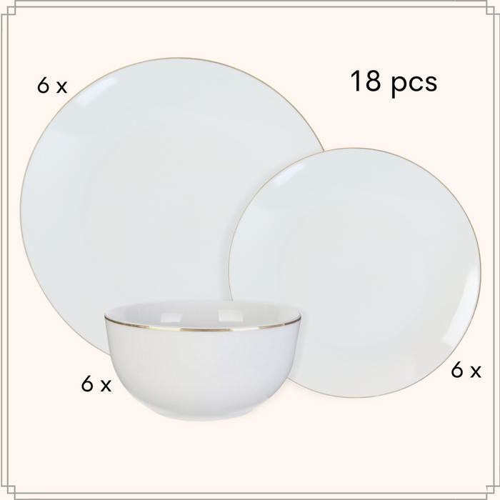 OTIX Serviesset Bordenset 6 persoons 18-delig Wit met Gouden rand P...