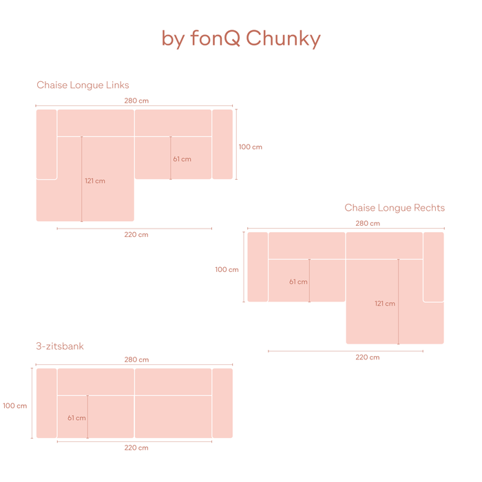 by fonQ Chunky Hoekbank met Chaise Longue Rechts - Grijs
