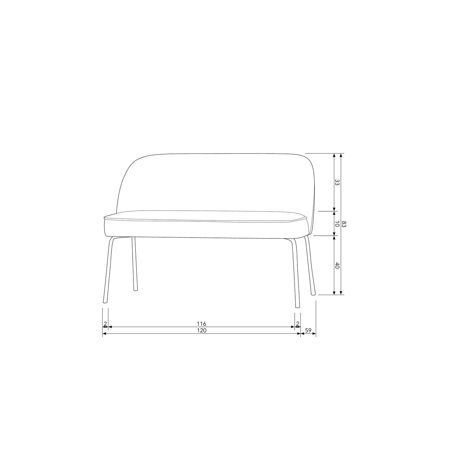 WOOOD Eetbank Vogue - Structure Velvet - Brass - 83x120x59