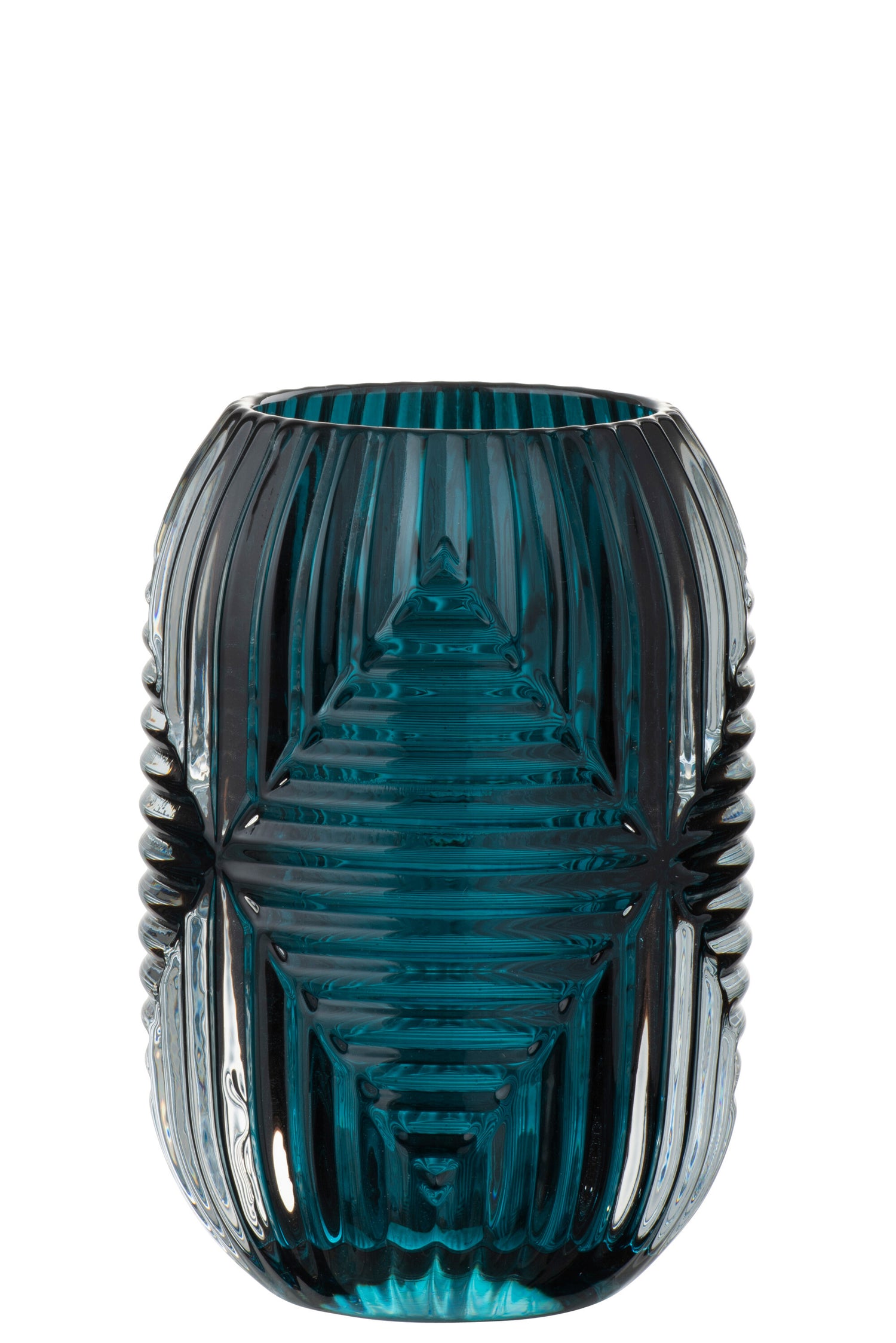 J-Line - T-Lichthouder Hoog Lijnen Glas Blauw - 9x9 CM