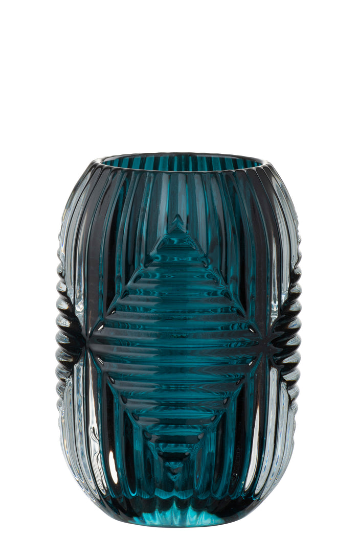 J-Line - T-Lichthouder Hoog Lijnen Glas Blauw - 9x9 CM