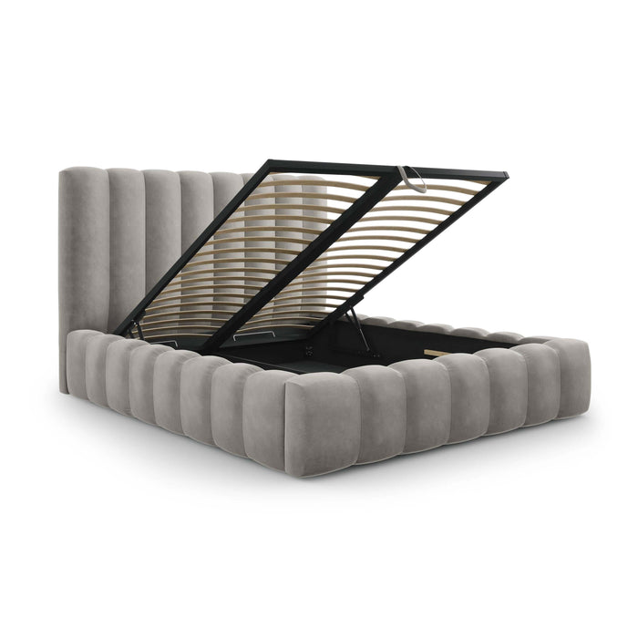 Milo Casa Bedframe Gina met Opbergruimte - 160 x 200 cm - Fluweel - Lichtgrijs