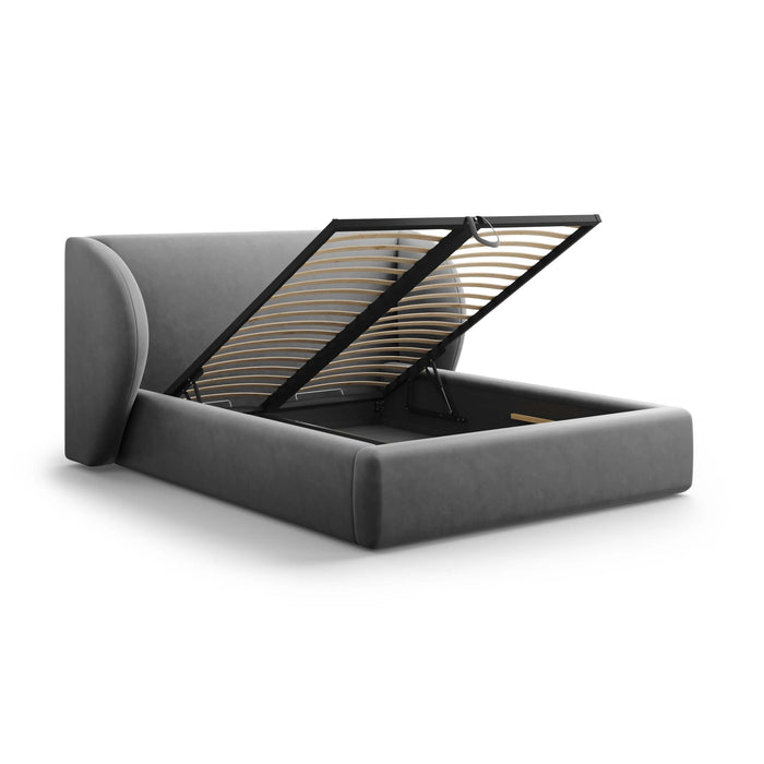 Micadoni Bedframe Miley met Opbergruimte - 200 x 200 cm - Fluweel - Grijs