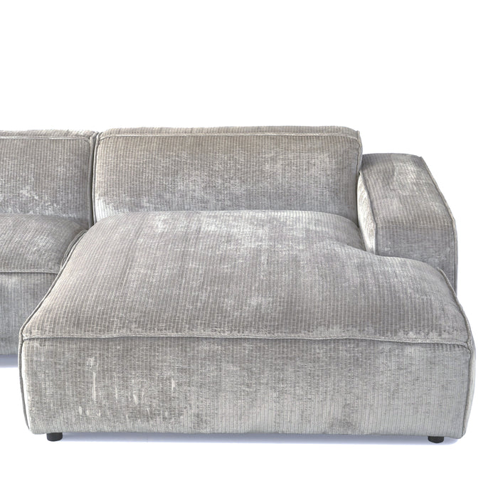 by fonQ Chunky Hoekbank met Chaise Longue Rechts - Rib - Olifantengrijs