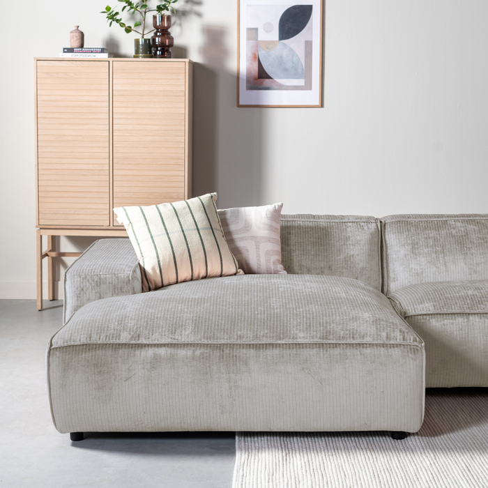 by fonQ Chunky Hoekbank met Chaise Longue Links - Rib - Olifantengrijs