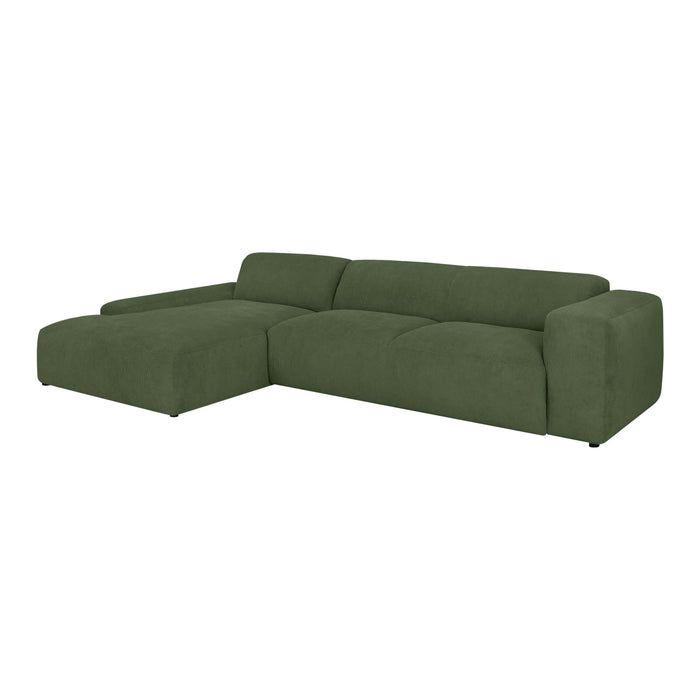 by fonQ Wonder 5-zits Hoekbank met Chaise Longue Links XL - Rib - Mosgroen