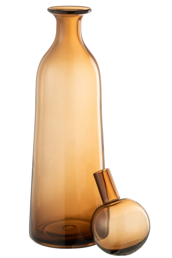 J-Line decoratie Fles + Stop Effen Hoog - glas - bruin - large