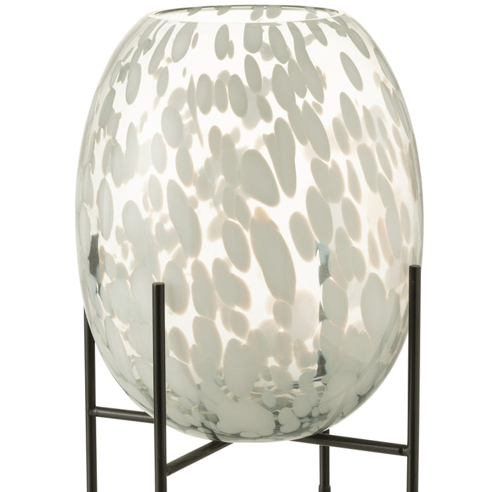 J-Line vaas Op Voet Spikkel - glas - grijs|wit - large - 37 cm hoog