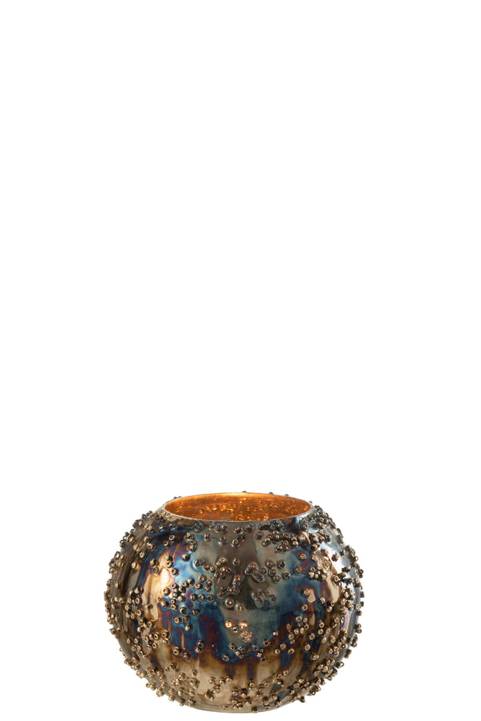 J-Line theelichthouder Lise - glas - bruin|goud - small