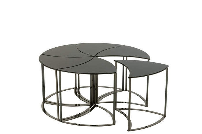 J-Line tafel Tornado - metaal|glas - zwart - set van 6