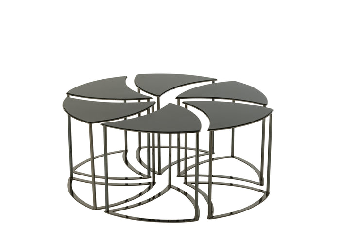 J-Line tafel Tornado - metaal|glas - zwart - set van 6