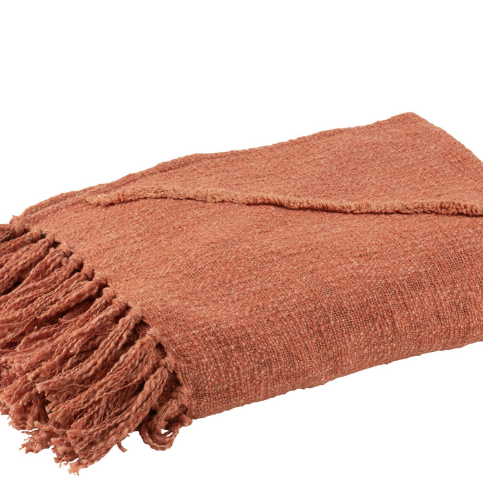 J-Line plaid Kwastjes - katoen - terracotta - 190 x 56 cm