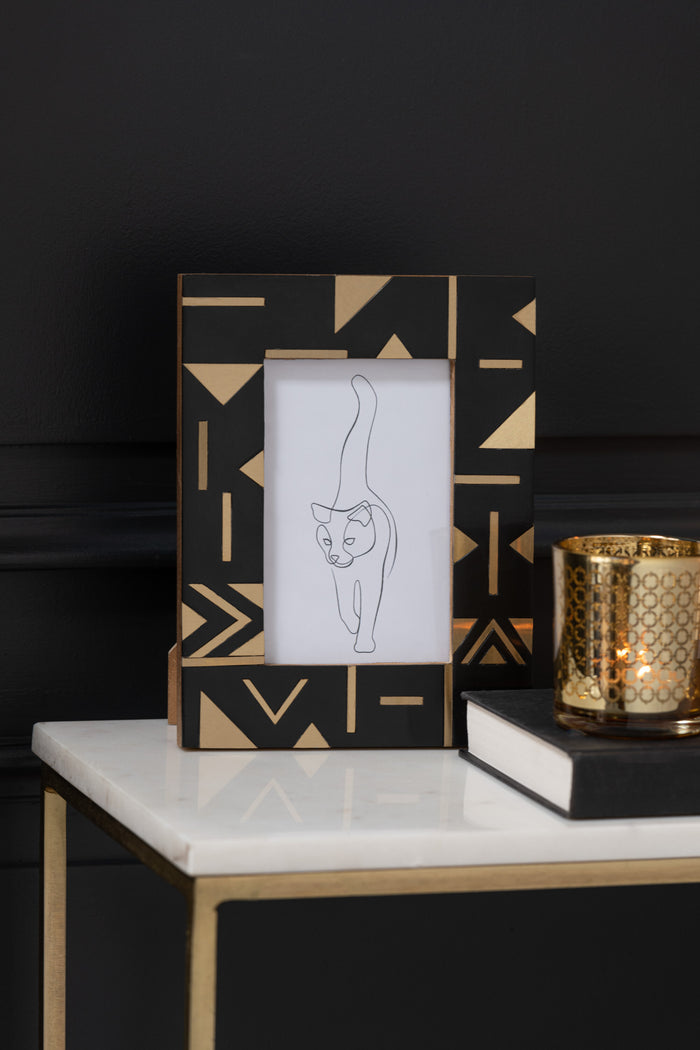 J-Line fotolijst Geometrisch - hout|resine - zwart|goud - small