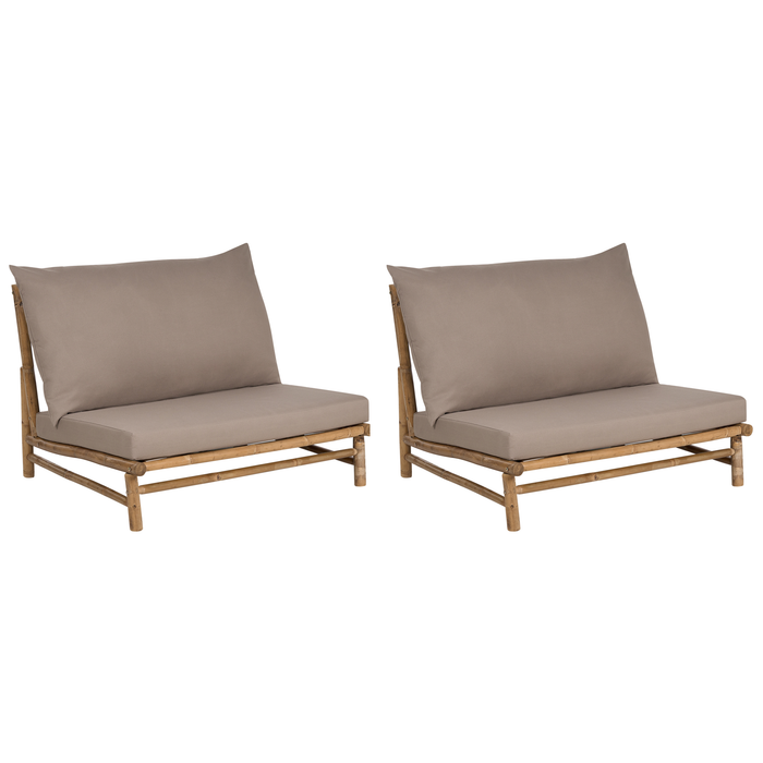 Beliani - TODI - Fauteuil set van 2 - Lichthout|Taupe - Bamboe