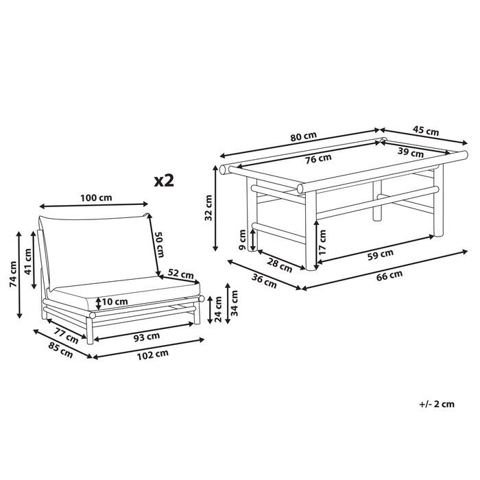 Beliani - TODI - Loungeset voor 2 - Lichthout|Wit - Bamboe