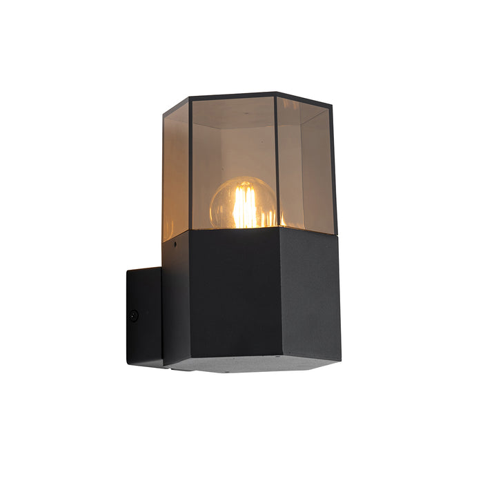 QAZQA Buiten wandlamp zwart met smoke glas zeshoek IP44 - Denmark