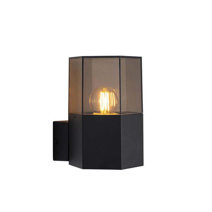 QAZQA Buiten wandlamp zwart met smoke glas zeshoek IP44 - Denmark