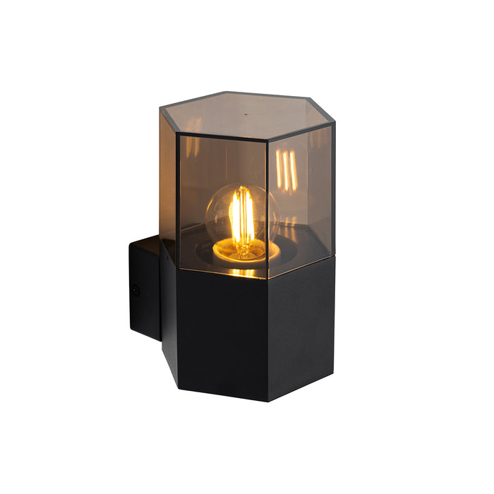 QAZQA Buiten wandlamp zwart met smoke glas zeshoek IP44 - Denmark