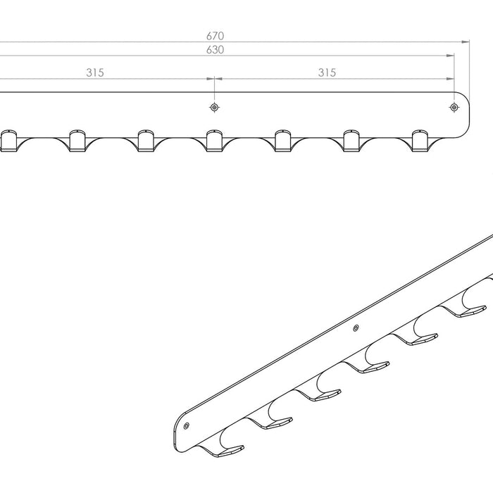 Gorillz Rounded Seven - Wandkapstok - 67 x 6 x 7,8 mm - Grijs