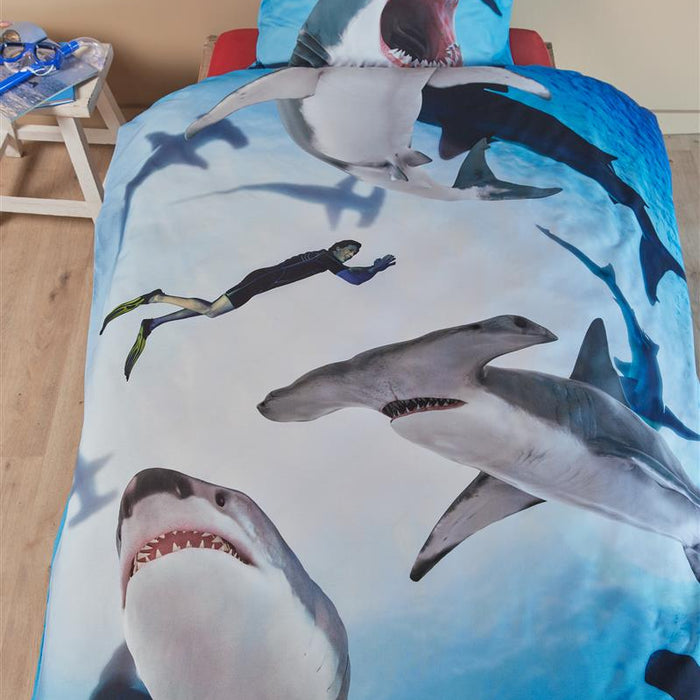 FREEK VONK Happige Haaien  dekbedovertrek - 140x200 - Blauw