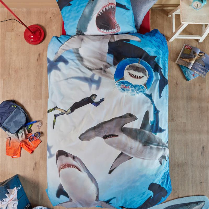 FREEK VONK Happige Haaien  dekbedovertrek - 140x200 - Blauw