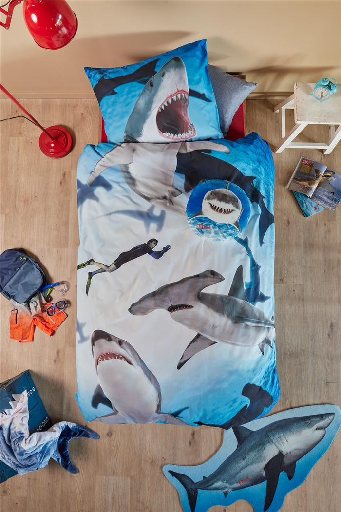 FREEK VONK Happige Haaien  dekbedovertrek - 140x200 - Blauw