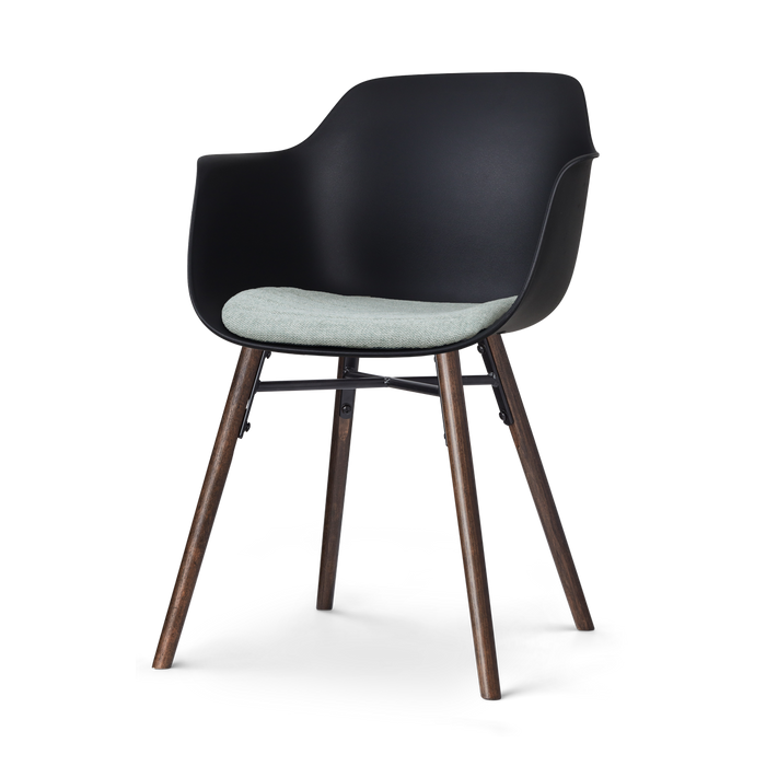 Nolon Nena-Liz Eetkamerstoel Zwart - Zacht Groen Kussen - Walnoot
