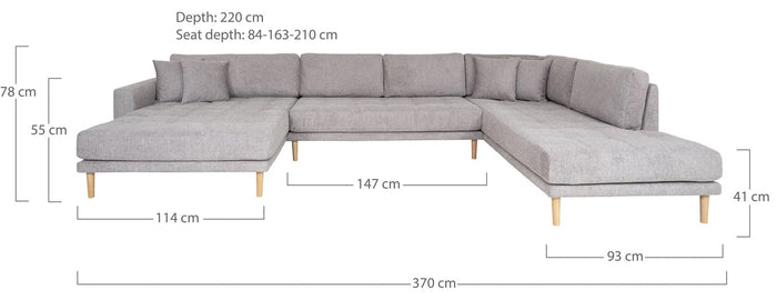 House Nordic - U-Bank Lichtgrijs - Open Einde Links - 370x220x76cm