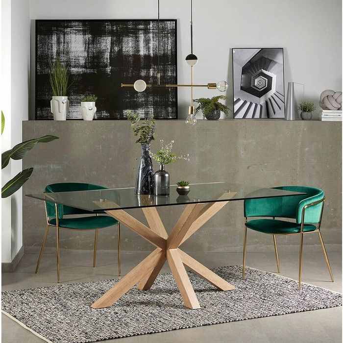 Kave Home Argo Eettafel - 200 x 100 cm - Glas / Eiken