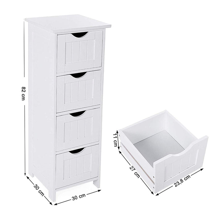 Ladekast - badkamer - 4 vakken - 30x82x30 cm - wit