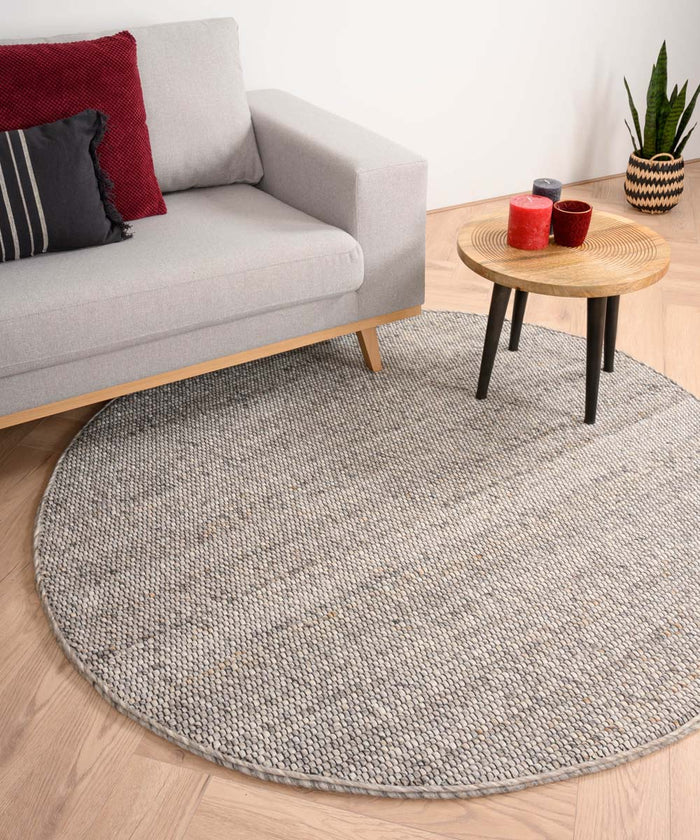 Nordic Weavers Rond wollen vloerkleed Lett - lichtgrijs - 120 cm