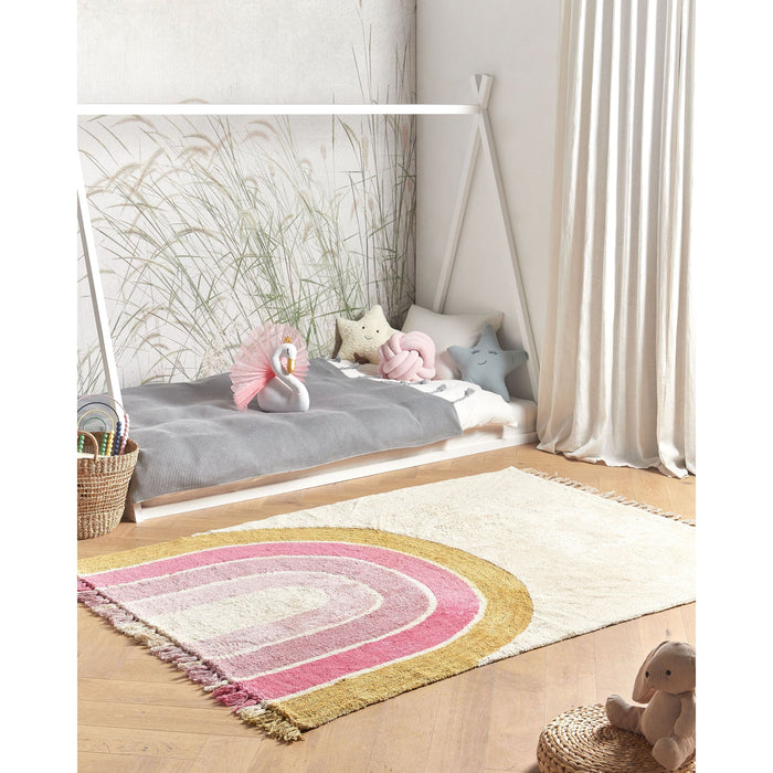 Beliani - TATARLI - Vloerkleed - Roze|Beige - 140 x 200 cm - Katoen