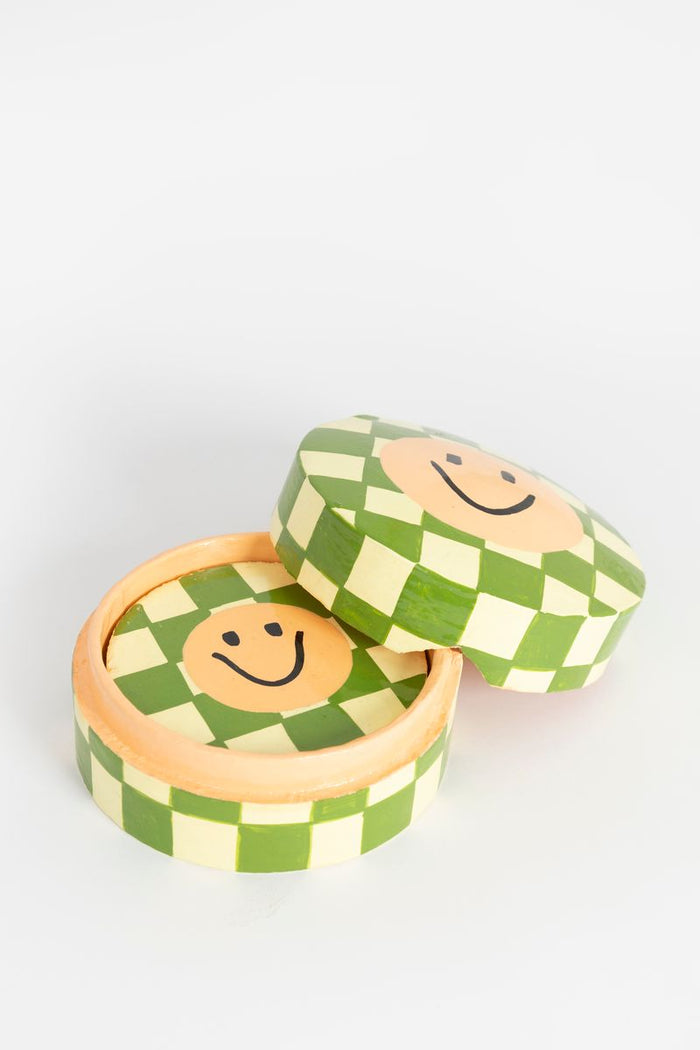 Sissy-Boy Groen geblokte glasonderzetters met smiley