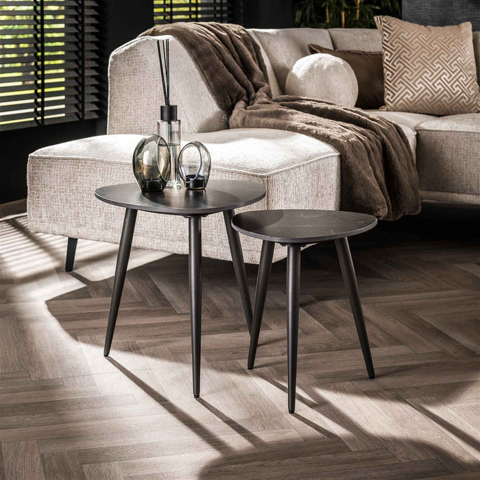 Giga Meubel - Bijzettafel Ceramic Driehoekig Keramiek Zwart Set van 2