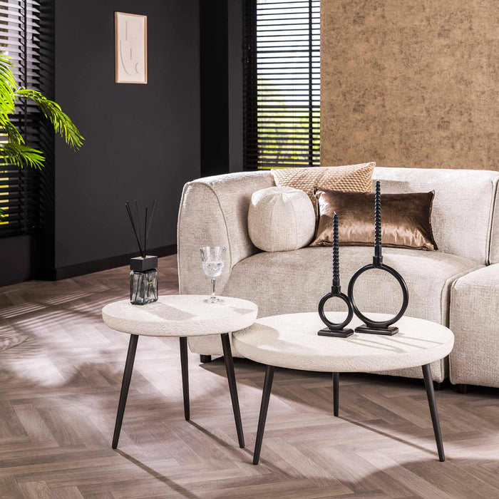 Giga Meubel - Salontafel Rond - Beige Composiet - Set Van 2 - 70x70x35cm