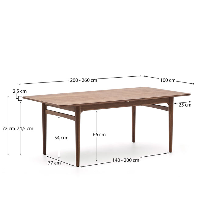 Kave Home - Uitschuifbare tafel Elan van notenfineer en massief