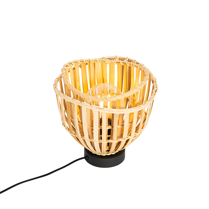 QAZQA Oosterse tafellamp zwart met naturel bamboe - Pua